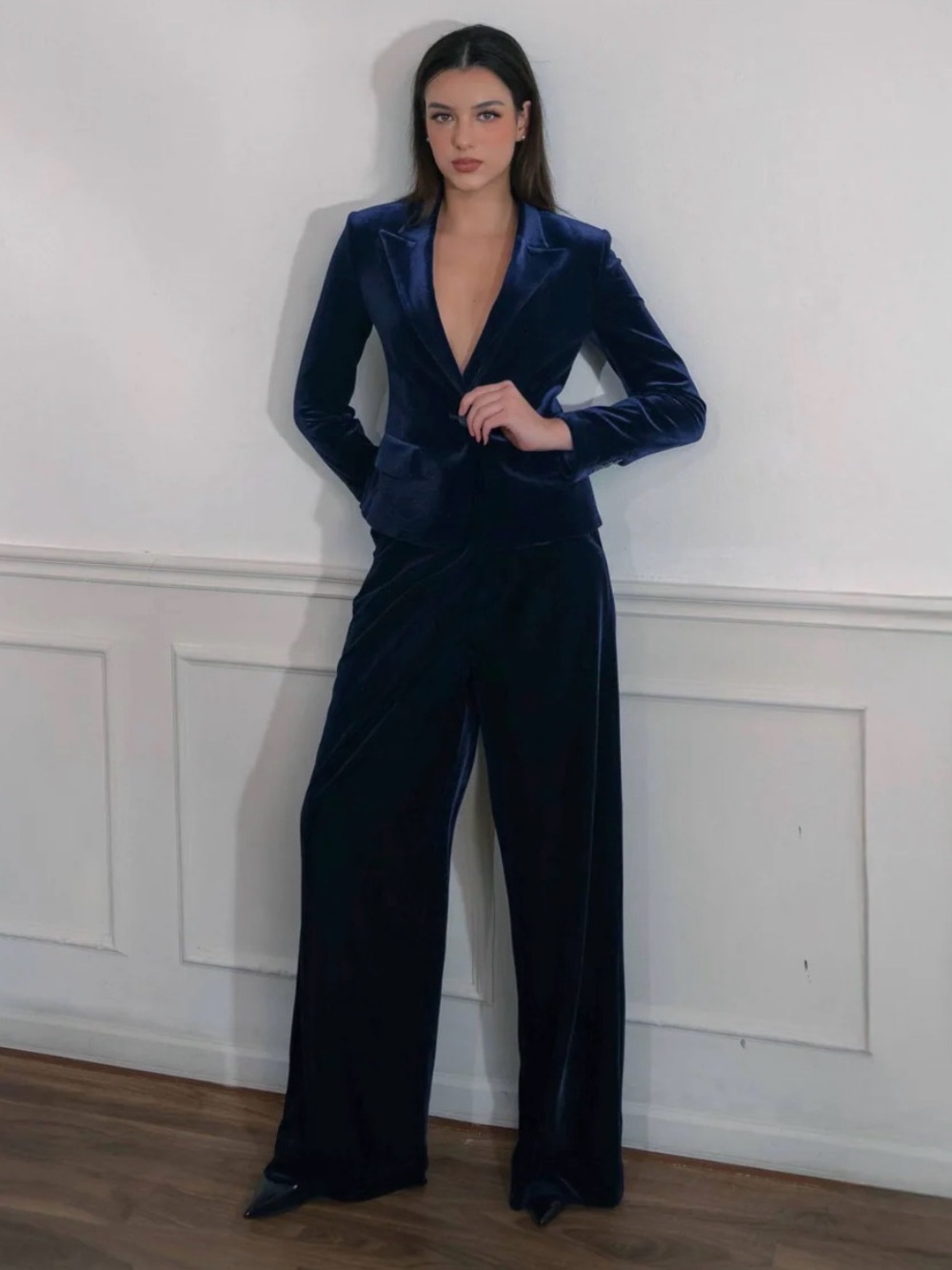 NWT - Women's Dark Blue Velvet Blazer